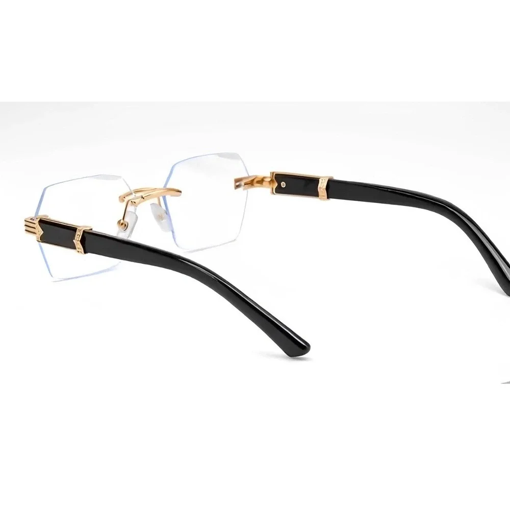 Rimless Geometric Clear Lens Eyeglasses Gold Black Hexagon Fashion Glasses Women